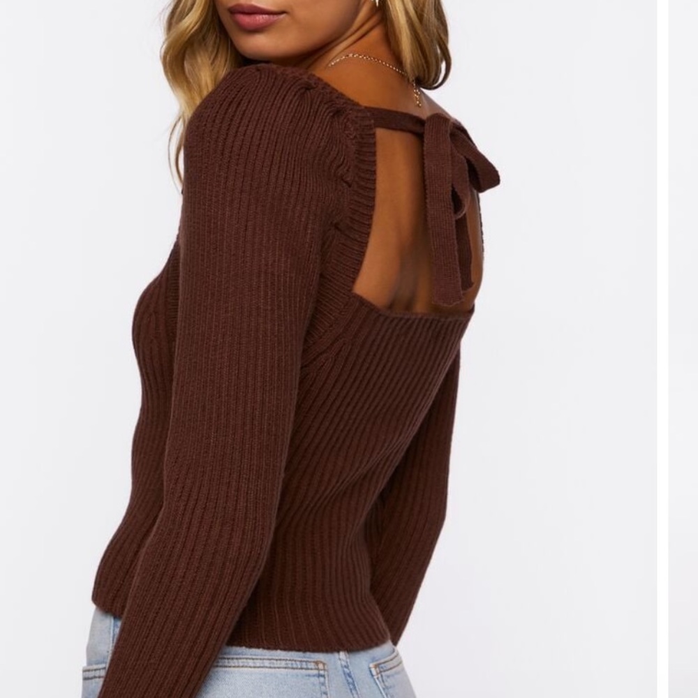 Brown sweater top with tie back